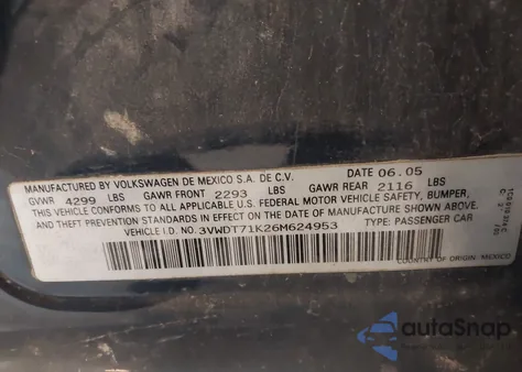 2006 Volkswagen Jetta Tdi из США, поврежденный, VIN 3VWDT71K26M624953